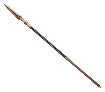 Antique bronze spear with ornate design on black background for historical or fantasy enthusiasts