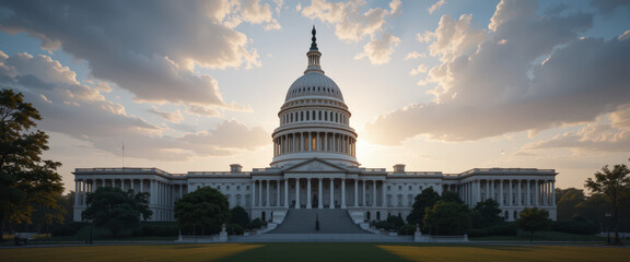 Fototapeta premium Sunset over the u.S. Capitol building washington d.C. Architectural photography outdoor wide angle government icon