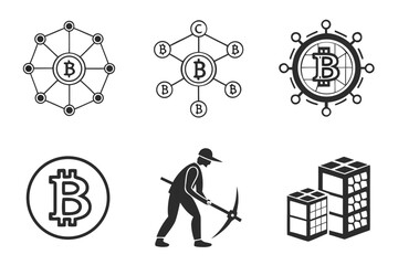 Bitcoin mining and currency icons