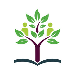 Tree of knowledge growing from an open book of wisdom vector art illustration