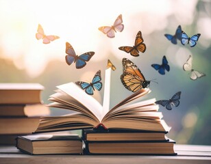 Open Book Surrounded by Butterflies