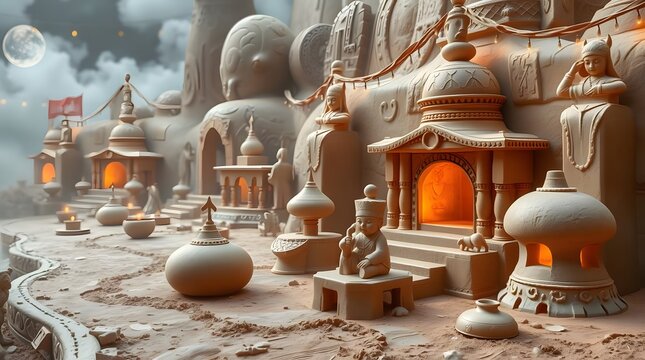 naa dam festival Detailed Clay Model of an Imaginary City at Night