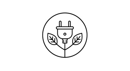 Minimalist monoline icon of an electric plug with two branching leaves as cables