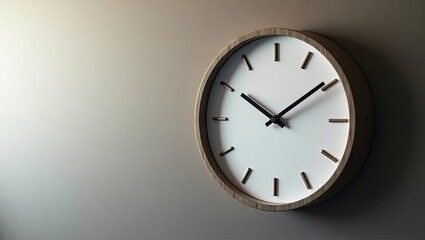 Modern wall clock with light brown frame.