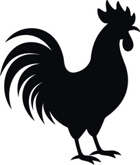 Black Rooster Silhouette Profile View Vector