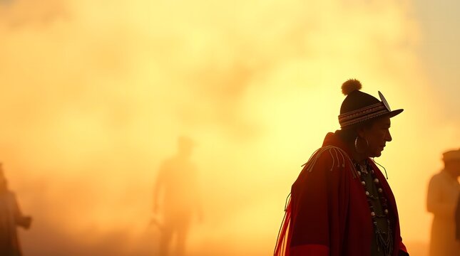 naa dam festival Silhouetted Indigenous Person in Golden Dust Cloud