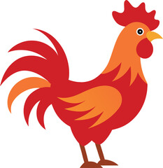 Vibrant Red and Orange Rooster Illustration with Stylized Feathers