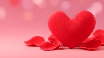 Rose petal heart on pink romantic background
