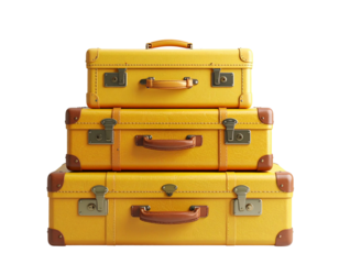 Stack of Yellow Vintage Suitcases in Minimal Studio Setting
