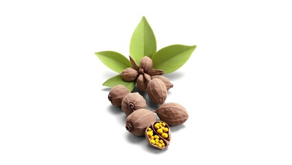Obraz premium Whole allspice berries scattered naturally, rich brown tones stand out on clean white background.