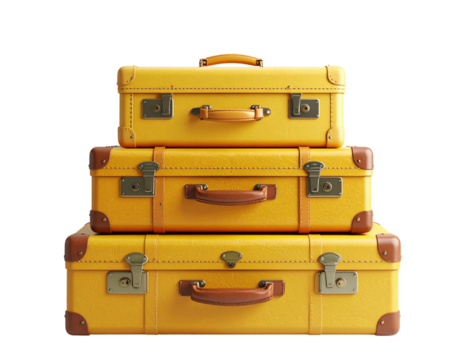 Stack of Yellow Vintage Suitcases in Minimal Studio Setting
