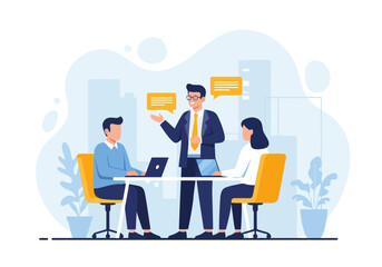 Fototapeta premium Business meeting with team discussing strategy and planning, collaboration and communication in modern office environment