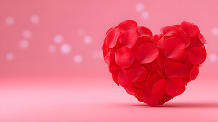 Rose petal heart on pink romantic background