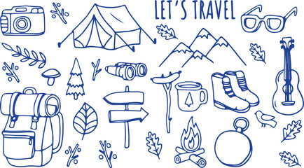 Travel Icons, Adventure, Camping, Hiking, Tent, Compass, Campfire, Map, Exploration, Outdoors, Journey, Vector, Icon, Design, Clipart, Illustration, Nature Trip, Mountains