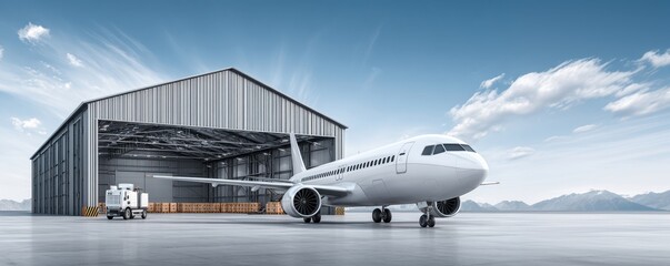 Busy Air Cargo Terminal Loading Aircraft in Logistics Operation with Copy Space for Text, Aviation Industry Scene