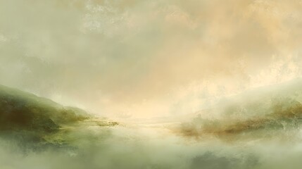 Fototapeta premium Abstract Painterly Misty Landscape Background with Ethereal Green and Gold Hues