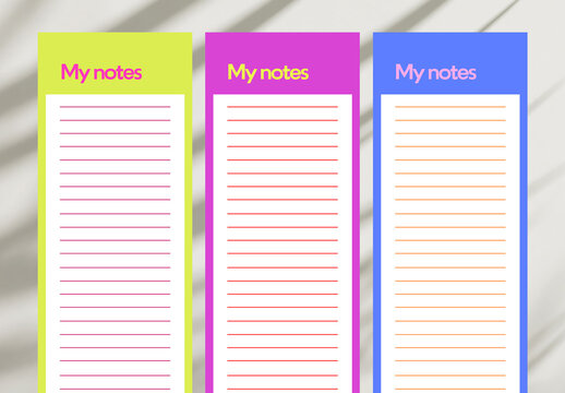 Colorful Notepad Bookmark Templates with Lined Layout