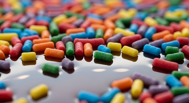 Photo of colorful sprinkles on a dark surface