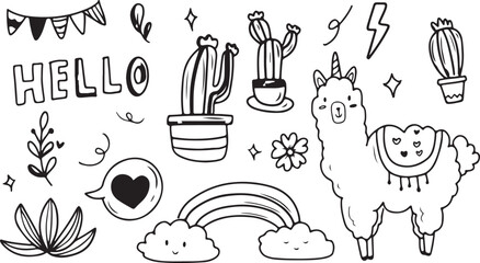 Indoor Plant Doodle Set – Cactus, Potted Plant, Hand-Drawn, Vector, Outline, Sketch, Kawaii, Cute, Decoration, Home, Botanical, Leaf, Flower, Cartoon, Character, Nature, Garden, Icon, Design