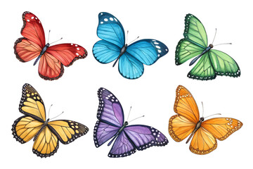 Vibrant Butterfly Collection Six Colorful Designs Isolated On Transparent Background