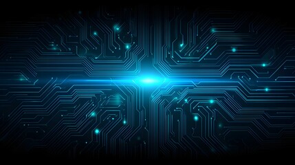 Detailed circuit board design with glowing lines.