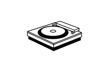 Vintage Record Player Illustration in Black and White Silhouette Style