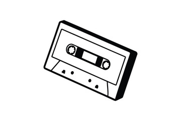 Obraz premium Retro Audio Cassette Tape Isolated on White Background in Black and White Silhouette
