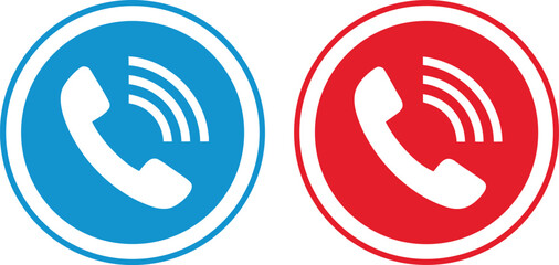 Phone Call Icon Set in Blue and Red Circular Design