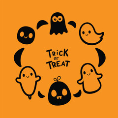 Trick or Treat Silhouette Border | Halloween Night Elements in Black & White