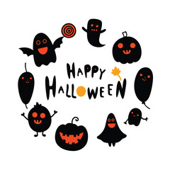 Trick or Treat Silhouette Border | Halloween Night Elements in Black & White