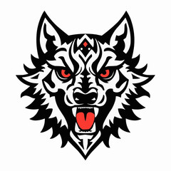 Fototapeta premium Fierce wolf head illustration with tribal design and red eyes 