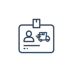 Fototapeta premium Delivery personnel ID badge icon with person symbol and delivery truck graphic.
