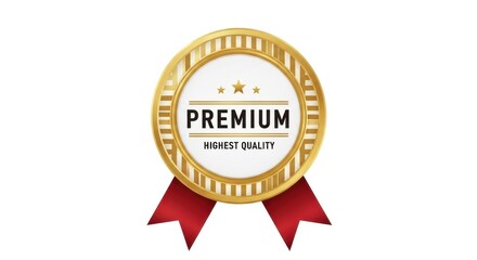 Premium Highest Quality gold seal with red ribbon isolated on white background