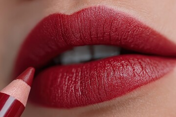 Lip liner and lipstick applied with precision in detailed beauty tutorial close-up