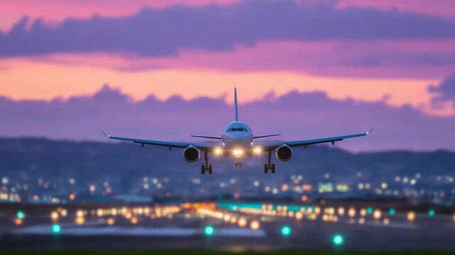 A dramatic capture of an aircraft mid-landing, showcasing its flaps and wing structure against a glowing horizon.