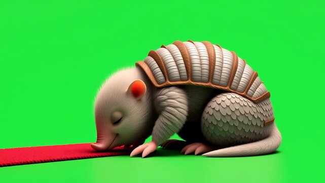 Adorable Cartoon Armadillo on Red Carpet, Green Screen