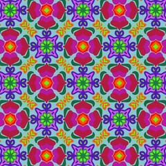 Fototapeta premium Seamless Psychedelic and Symmetrical Floral Pattern