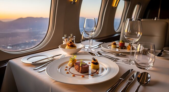 Airplane Food Gourmet Meal Served on Private Jet