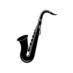 Saxophone silhouette on white background.