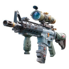 Detailed Isolated Firearm with Scope on Transparent Background