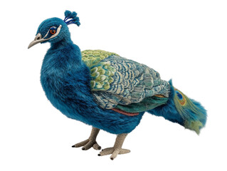 Obraz premium PNG of A vibrant and intricately designed blue peacock model, showcasing colorful feathers in a lifelike pose. - on Transparent or White BG