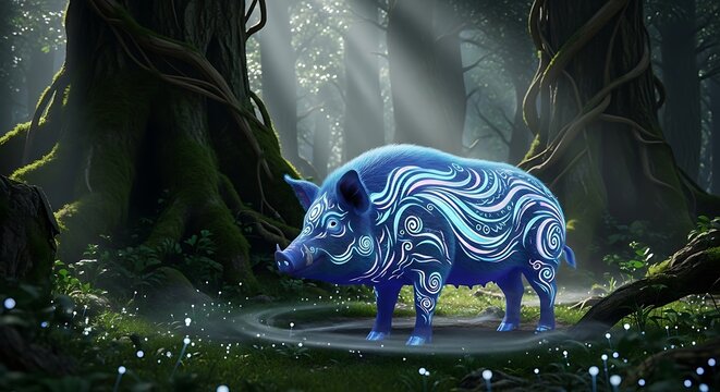 Glowing Boar in Forest Landscape - Powered by Adobe