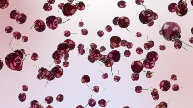 Intense real slow-motion capture of a ripe cherry bursting in the air, with juice and pulp splashing in vivid detail. Ideal for themes of flavor explosion, freshness, and energy.