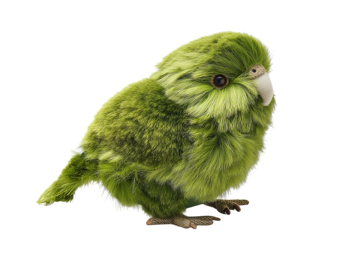 PNG of A small, fluffy green bird with soft feathers, sitting gracefully with a curious expression. - on Transparent or White BG