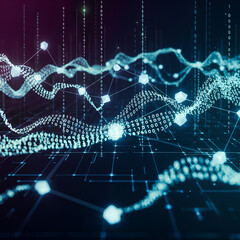 Obraz premium Abstract digital graphic of interconnected data points and lines, creating a complex network pattern.