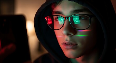 Portrait of a Young Man with a Hooded Sweatshirt and Glasses
