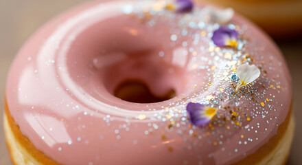 Elegant Pink Donut with Glitter and Edible Petals