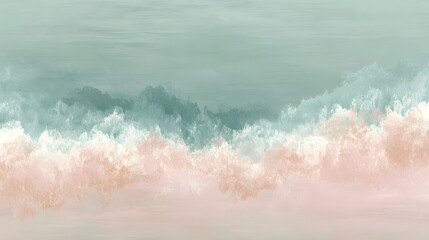 Fototapeta premium Abstract Textured Ocean Wave Art with Pastel Teal, White, and Peach Hues