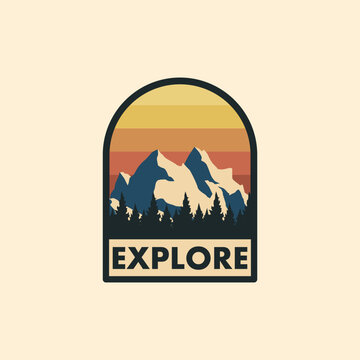 mountain explore vintage logo vector minimalist illustration design, adventure explore symbol design