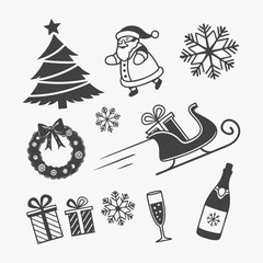 Christmas Icon Set Template Festive Vintage Graphic Elements, New Year Greeting Christmas Retro Design Festive Christmas Decoration Simple Symbol Vector Illustration Design